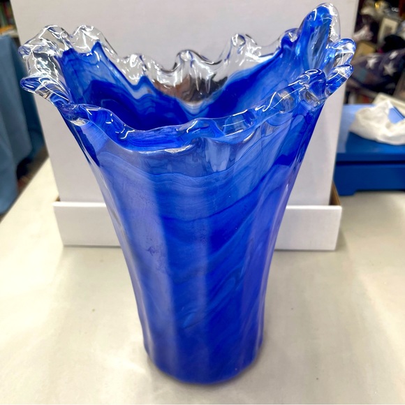 Murano Other - Murano Glass Lavorazione Arte Large Blue Swirl Vase Made In Italy